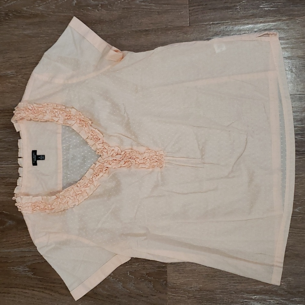 (16) Talbots 100% Cotton Slightly Sheer Textured Ruffle Collar V Neck Pastel